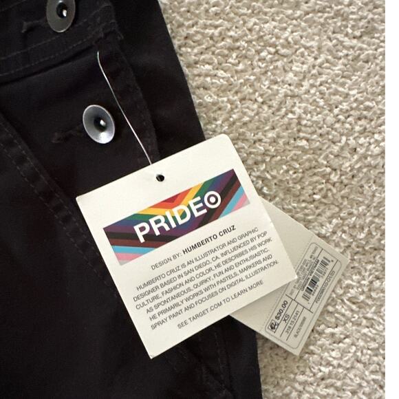 HUMBERTO CRUZ Womens Shortalls XS Black Denim Rainbow Hearts TARGET PRIDE - Picture 7 of 12